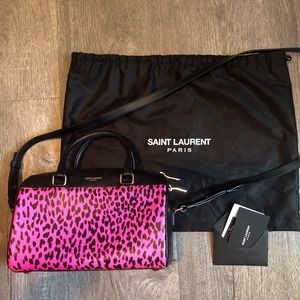 YSL Saint Laurent Neon Pink Leopard Crossbody Bag